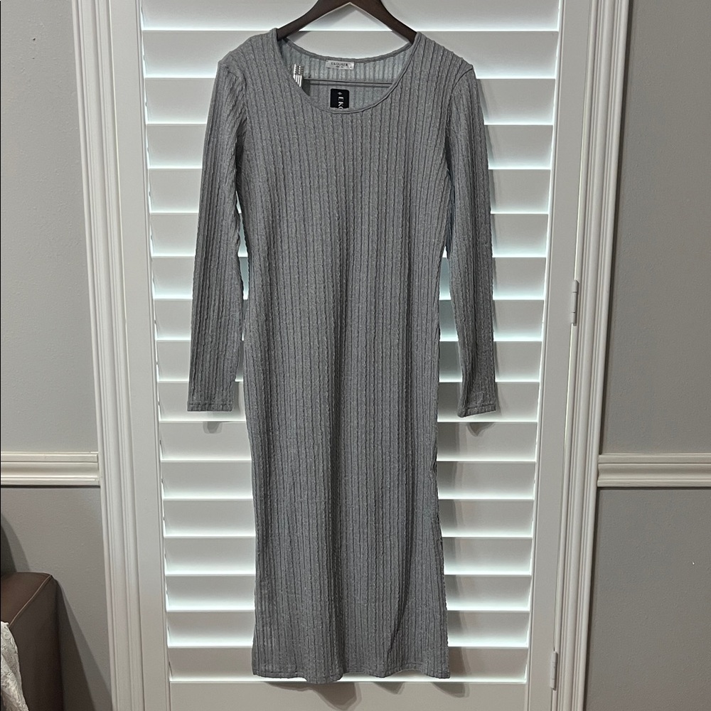 Gray Ribbed Knit Dress - MATERNITY